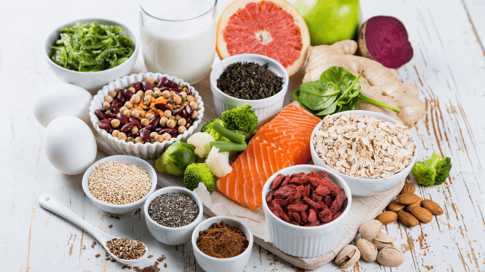 Collection of superfoods with a spotlight on their nutritional value.