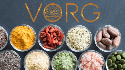 Variety of superfoods promoting longevity and wellness.