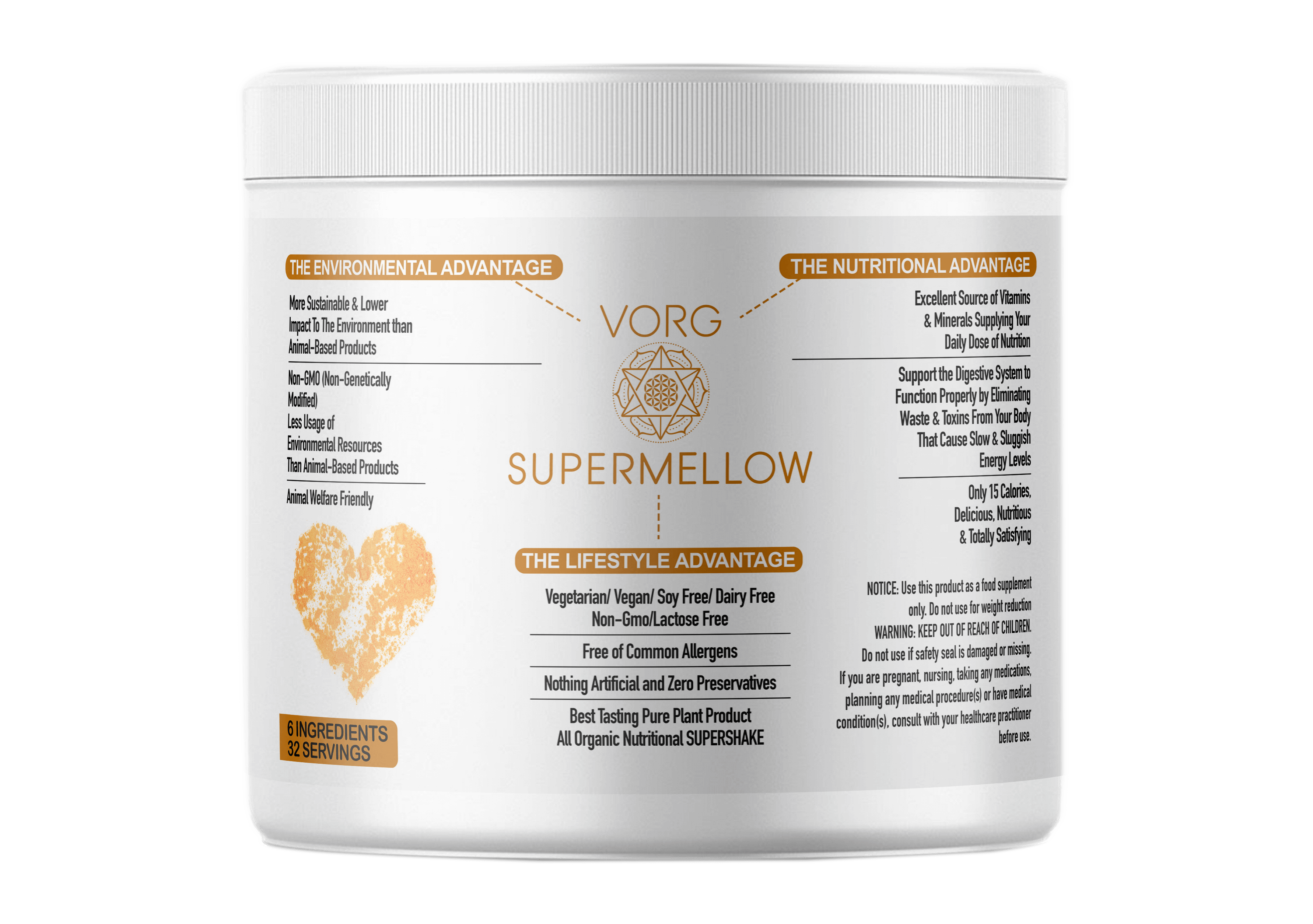 VORG SuperMellow Ingredients: Turmeric, Reishi Mushroom, Mangosteen, Mesquite, Lucuma, Ashwagandha